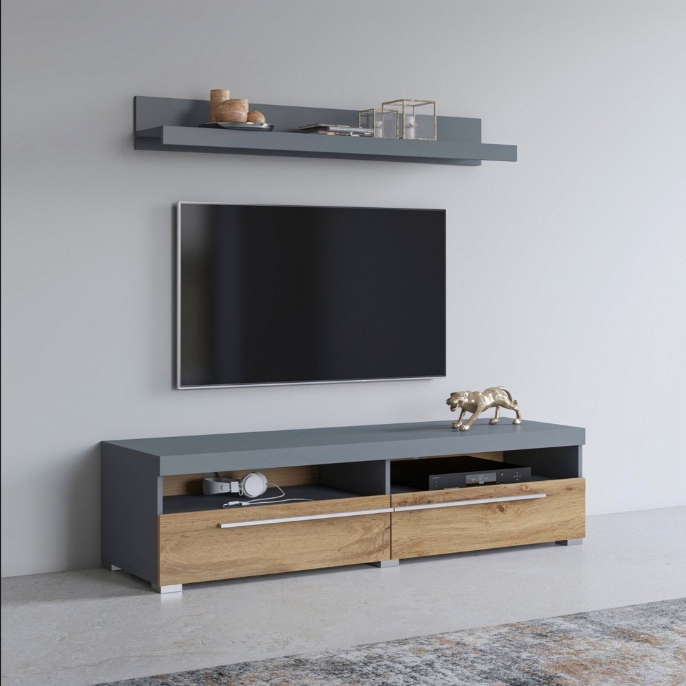 INOSIGN Lowboard Roger,Breite 140 cm, stilvolle TV-Kommode, inclusive Wandboard, TV-Schrank mit viel Stauraum, TV-Board, 2 Klappen Bild 1