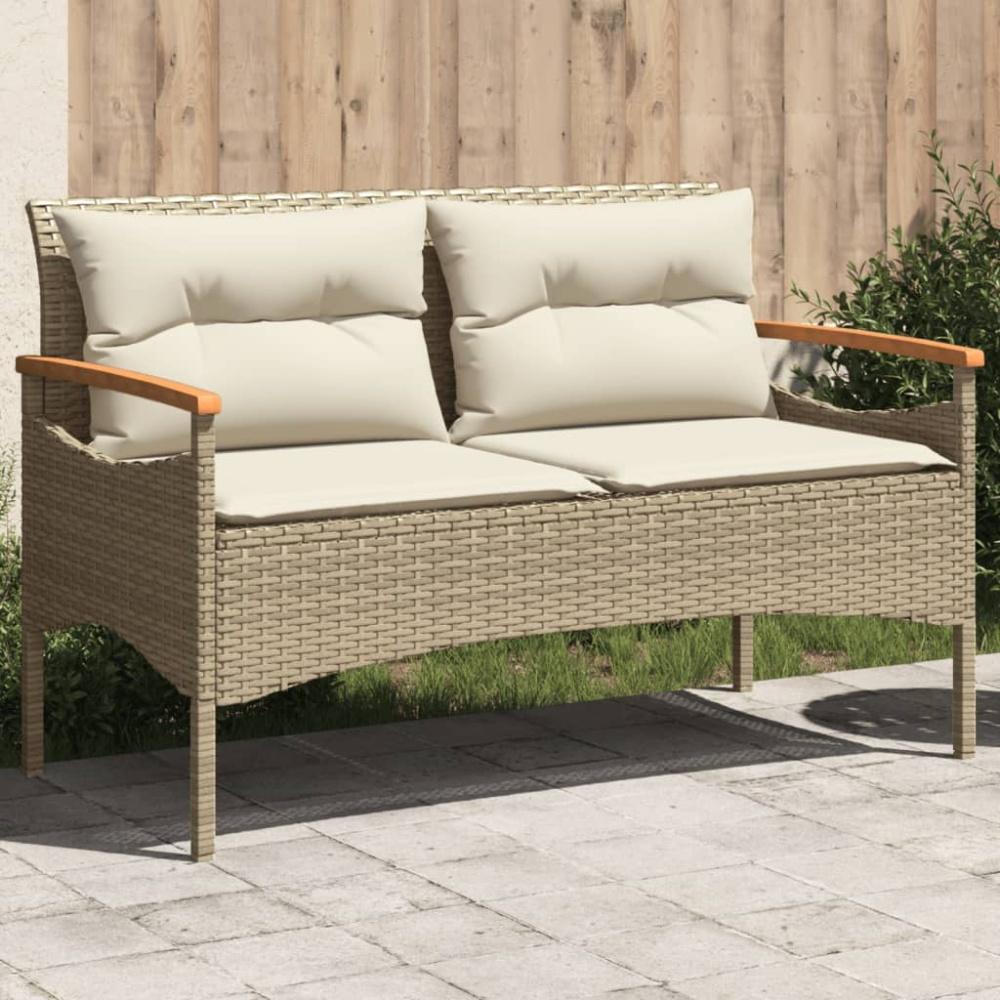 vidaXL Gartenbank mit Kissen 116x62,5x74 cm Beige Poly Rattan 368403 Bild 1