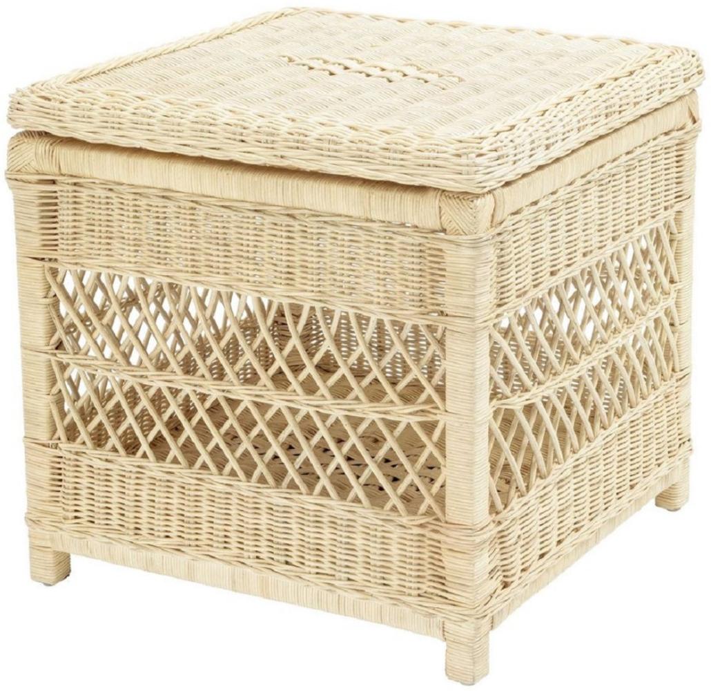 Casa Padrino Luxus Rattan Beistelltisch mit Deckel Naturfarben 50 x 50 x H. 49,5 cm - Luxus Wohnzimmer Möbel Bild 1