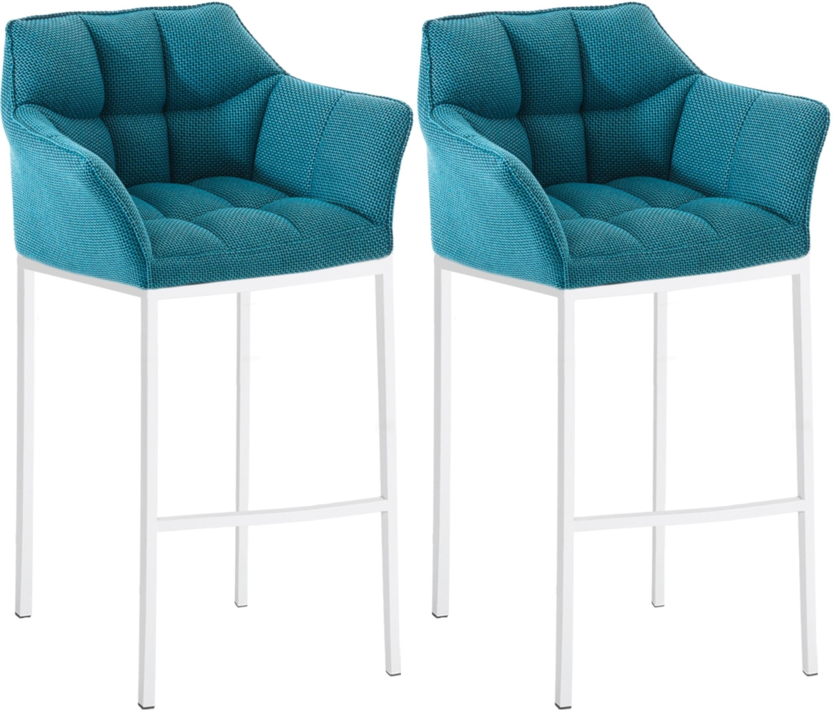 CLP 2er Set Barhocker Damaso Stoffbezug mit Vierfußgestell aus Metall bis 240 kg,türkis weiß Bild 1