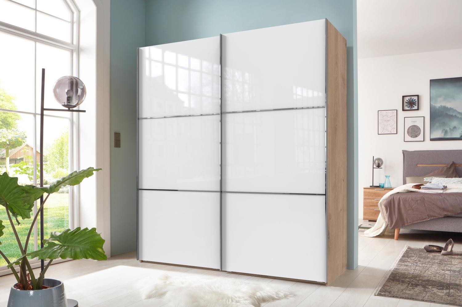 Schwebetürenschrank >ESCAPE< (BxH: 200x236 cm) in GLAS WEISS - 200x236 cm (BxH) Bild 1