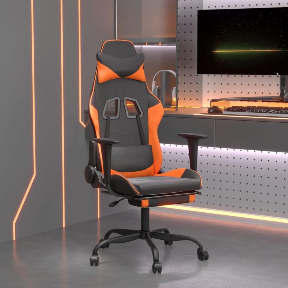 vidaXL Gaming-Stuhl mit Massage & Fußstütze Schwarz Orange Kunstleder, Drehbar [345417] Bild 1