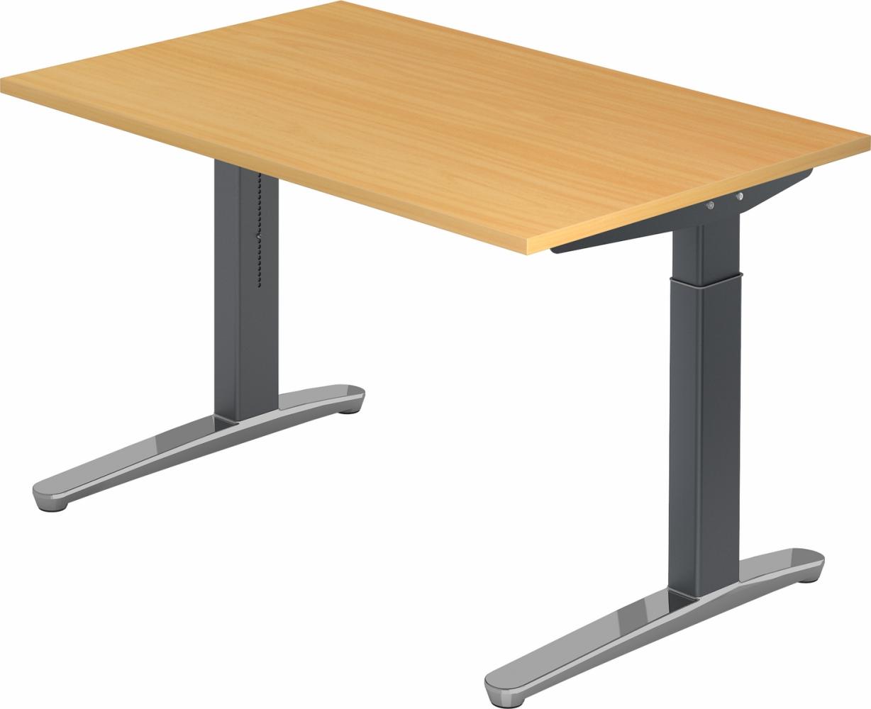 bümö® Design Schreibtisch XB-Serie höhenverstellbar, Tischplatte 120 x 80 cm in Buche, Gestell in graphit/alu poliert Bild 1