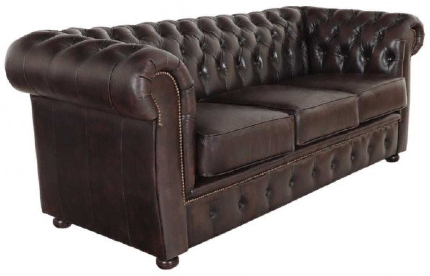 Dreisitzer-Sofa Chesterfield Liverpool aus echtem Rindsleder Braun Bild 1