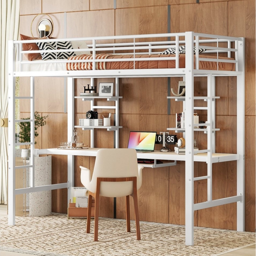 TavilaEcon Hochbett mit Schreibtisch und zwei Bücherregalen, 90×200/140×200cm für Kinder, Jugendliche und Erwachsene Bild 1