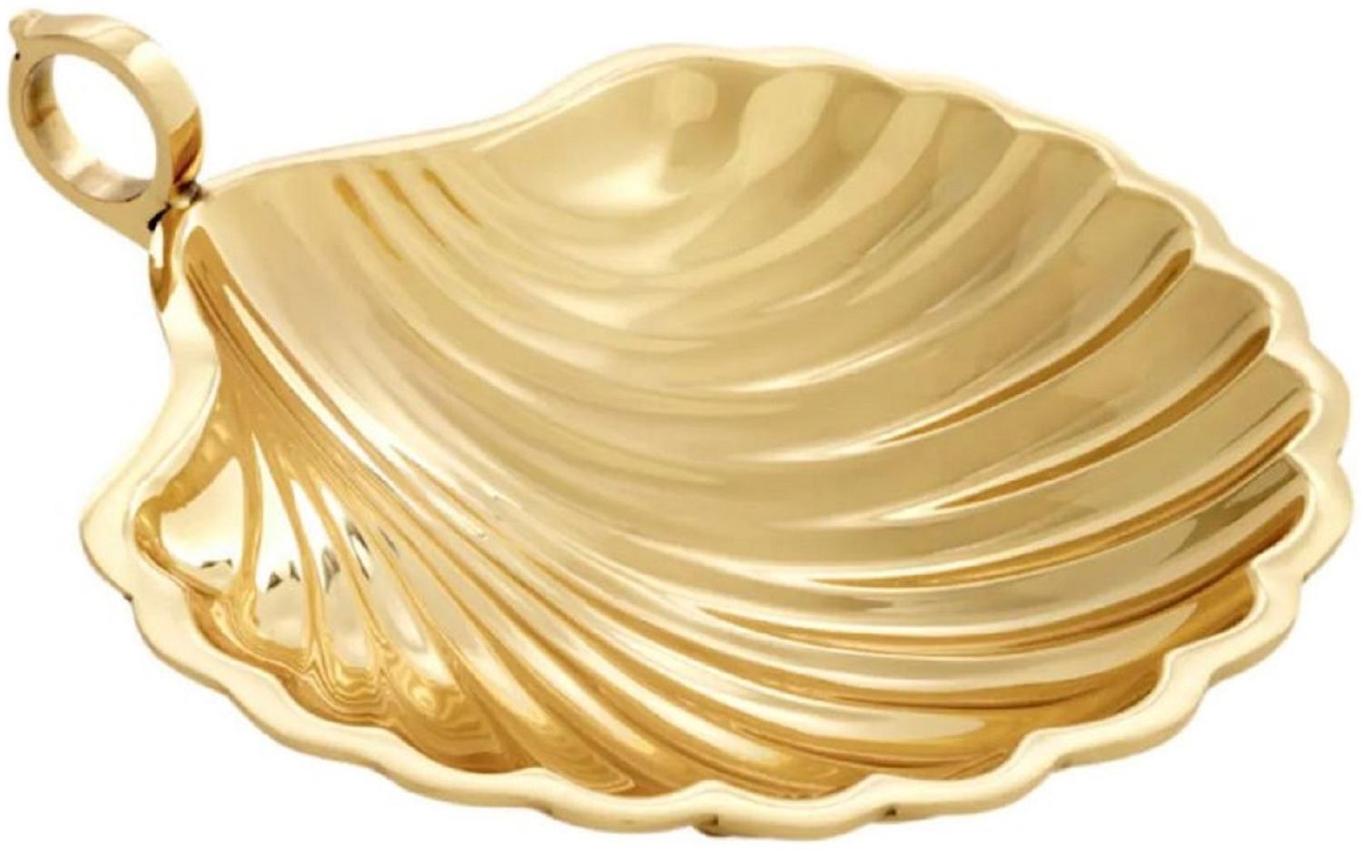 Casa Padrino Luxus Deko Schale in Muschelform Gold 22,5x19,5 x H. 5,5 cm - Dekorative Messing Schale mit Tragegriff - Luxus Deko Accessoires - Luxus Qualität Bild 1