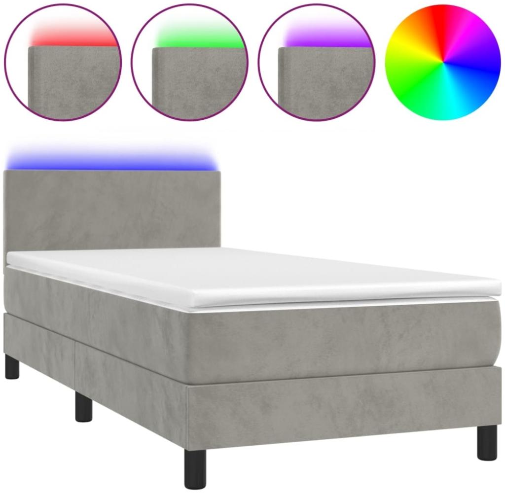 vidaXL Polsterbett mit Matratze & LED Hellgrau 80x200 cm Samt [3134249] Bild 1