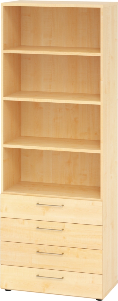 bümö smart Schubladenschrank, Büroschrank 80cm breit in Ahorn mit 4 Schüben & 4 Regalfächern - Bürocontainer aus Holz, Container mit Metallgriffen & Soft-Stop Schubladen, 968S4-3-3-BS Bild 1