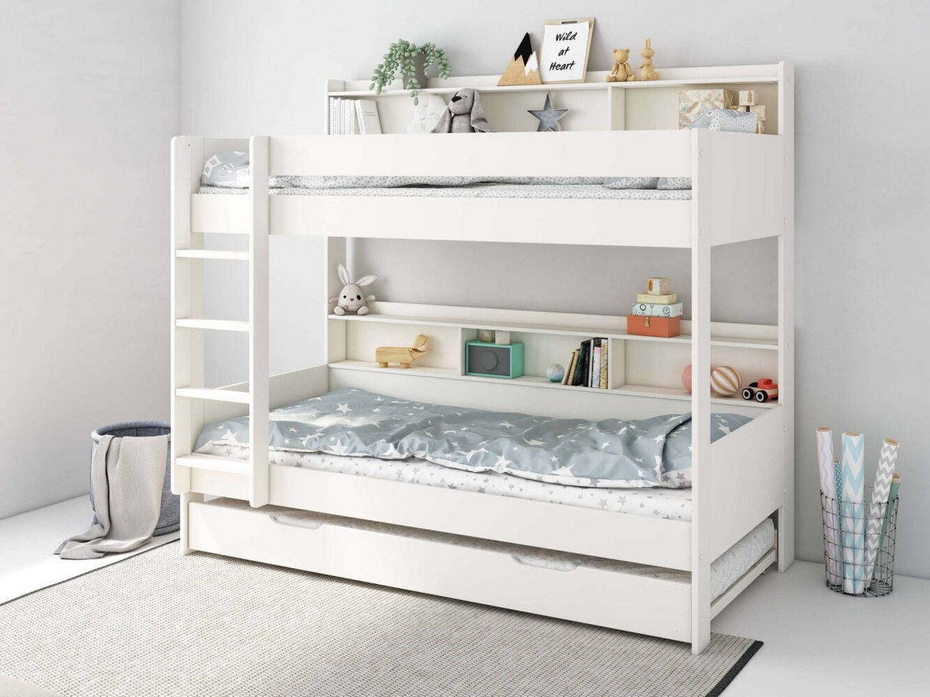 Lüttenhütt Etagenbett JAIME, TOPSELLER! Stockbett, mit Regalen, Schublade optional (ca. 186 x 115 x 204 Höhe/Breite/Länge), FSC® zertifiziertes Massivholz, viel Stauraum und Abstellfläche Bild 1