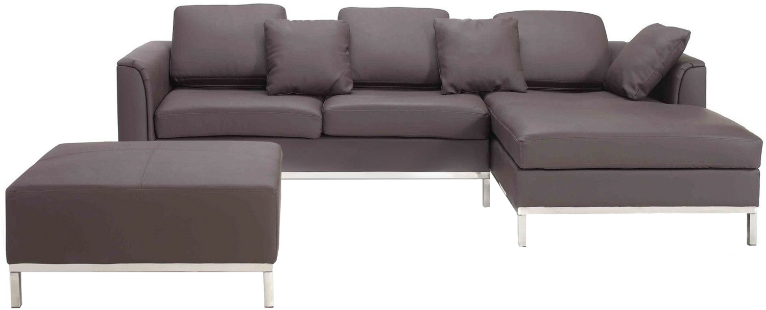 Ecksofa Leder braun linksseitig mit Ottomane OSLO Bild 1