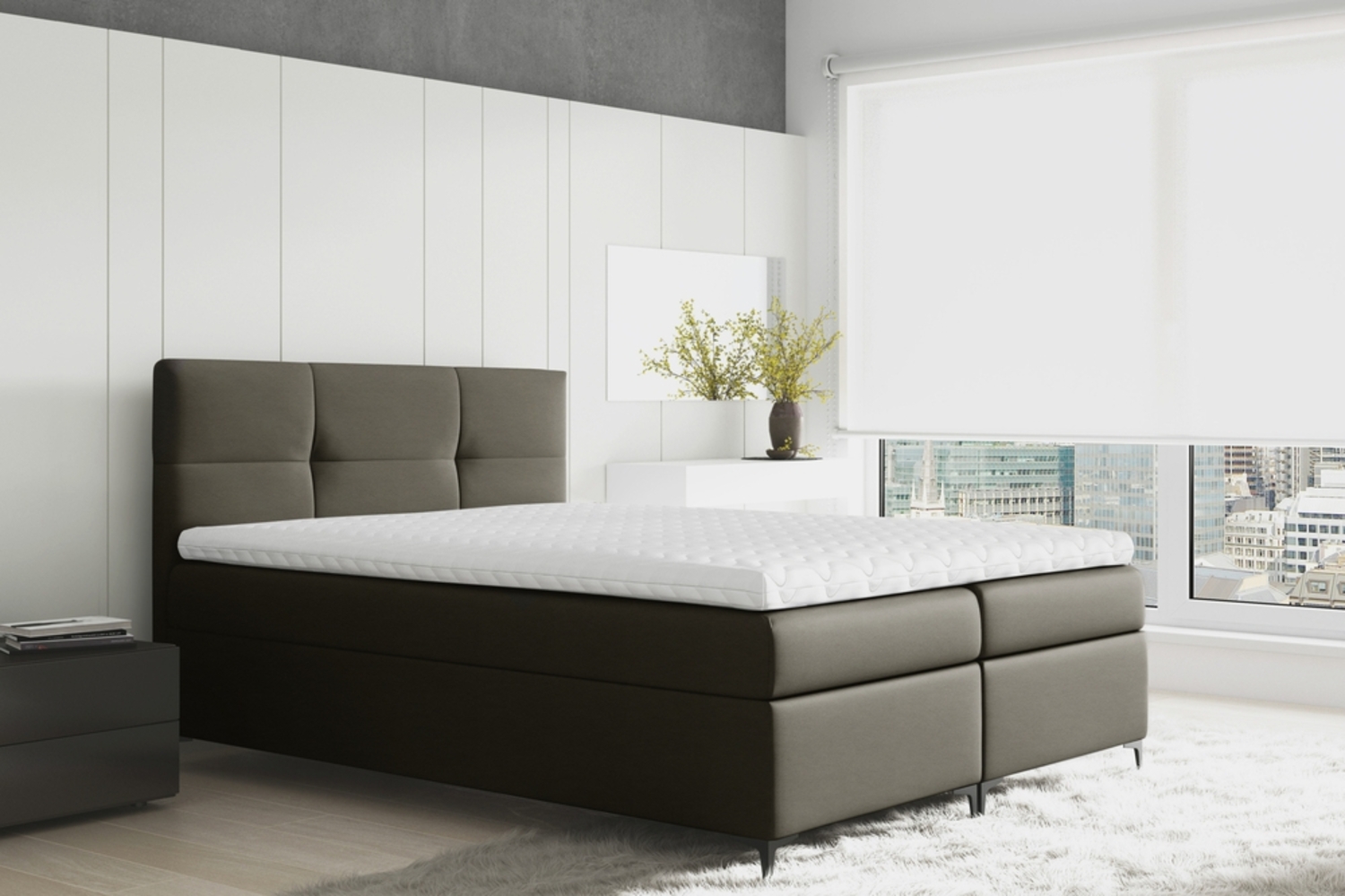 99rooms Nelson Boxspringbett Kunstleder 120x200 cm Braun Bild 1