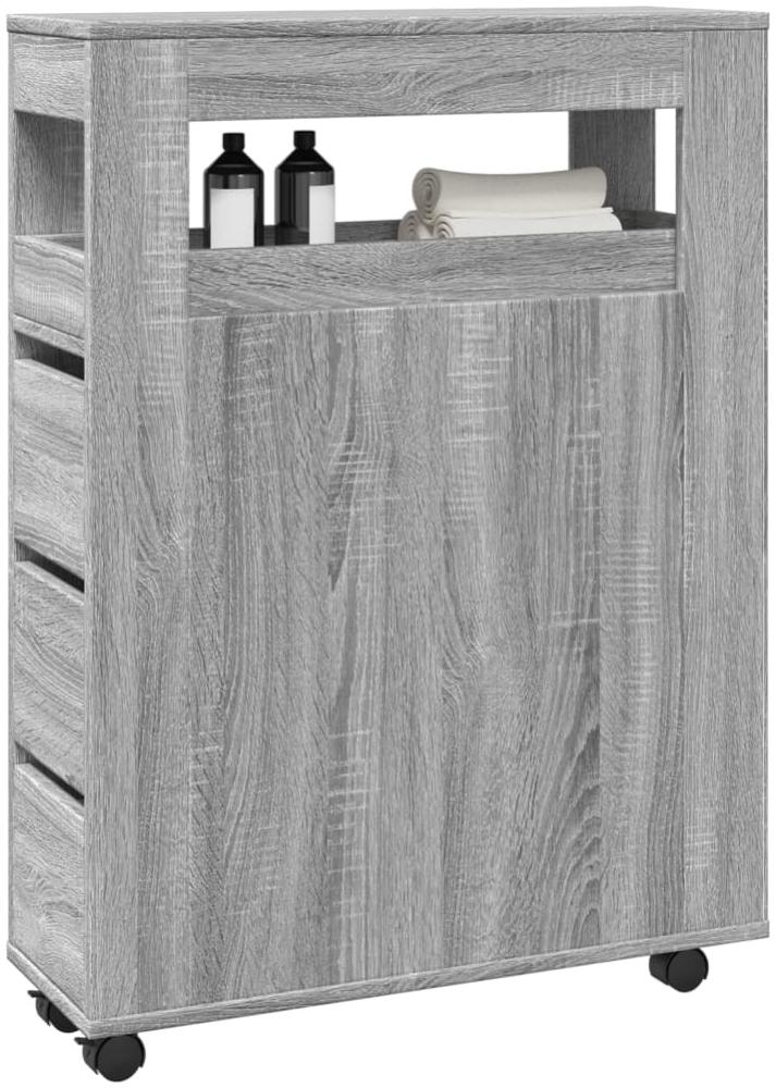 Badschrank Schmal Mit Rollen, Holzwerkstoff Grau Sonoma, 65 x 23 x 90 cm Bild 1