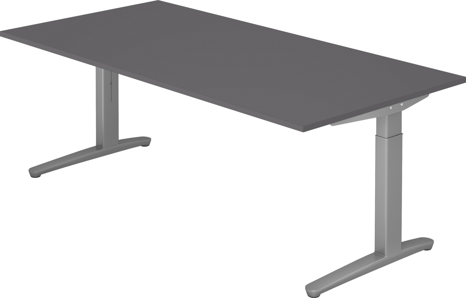 bümö manuell höhenverstellbarer Schreibtisch 200x100 in graphit Gestell in Silber - PC Tisch höhenverstellbar & groß, höhenverstellbarer Tisch Büro, großer Computertisch verstellbar, X2E-G-SS Bild 1