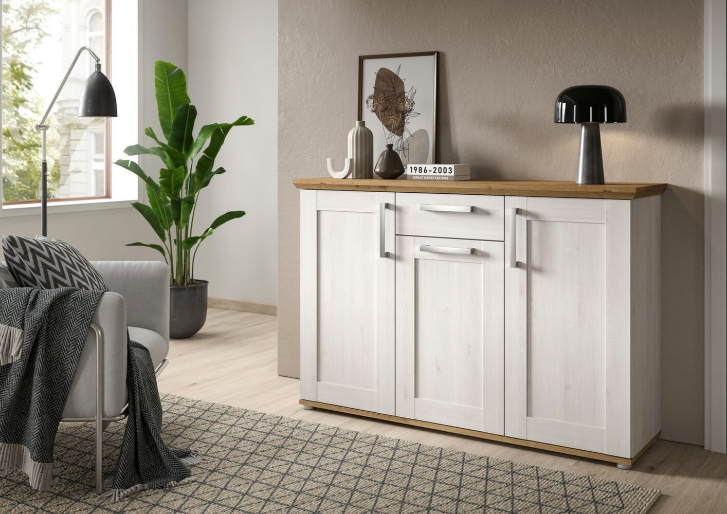 Home affaire Kommode Cosenza, Breite 137cm, 3 Türen, 1 Schubkasten, Kommode, Sideboard, Schrank Bild 1