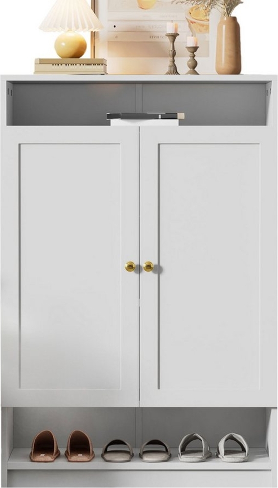 MC Star Schuhschrank mit verstellbaren Regalen, goldenen Griffen, Schuhkommode (mit 2 Türen, weiß) Bild 1