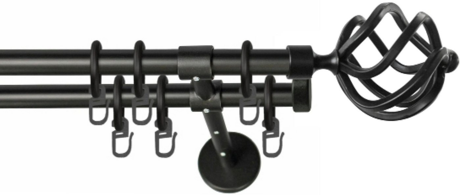 GARESA Gardinenstange RUSTIKA, Ø 16 mm, 2-läufig, Wunschmaßlänge, verschraubt, Metall, rustikale Vorhanggarnitur, verlängerbar, m. Ringe, Endknopf Korb Bild 1