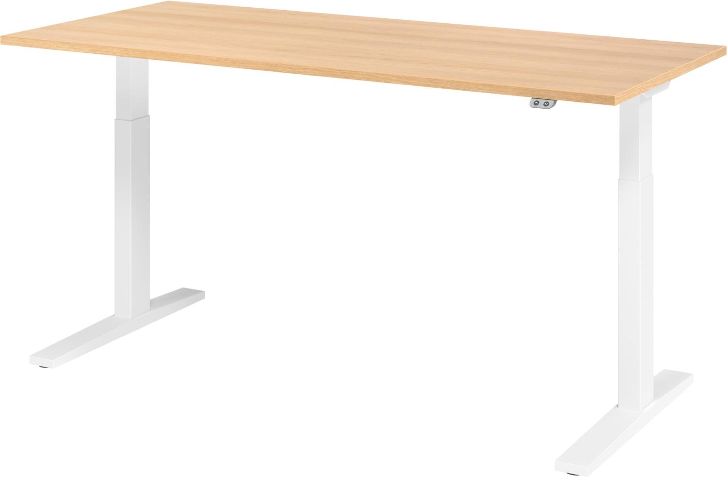 bümö elektrisch höhenverstellbarer Schreibtisch 180x80 cm in Eiche, Gestell weiß - Schreibtisch höhenverstellbar elektrisch, elektrischer Schreibtisch & Gaming Tisch, XMKA-Serie Bürotisch, XMKA19-E-W Bild 1