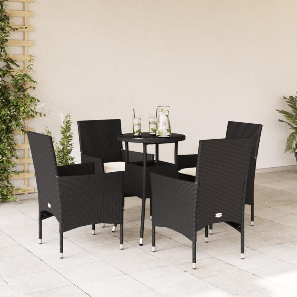 vidaXL 5-tlg. Garten-Essgruppe mit Kissen Schwarz Poly Rattan und Glas 3278616 Bild 1