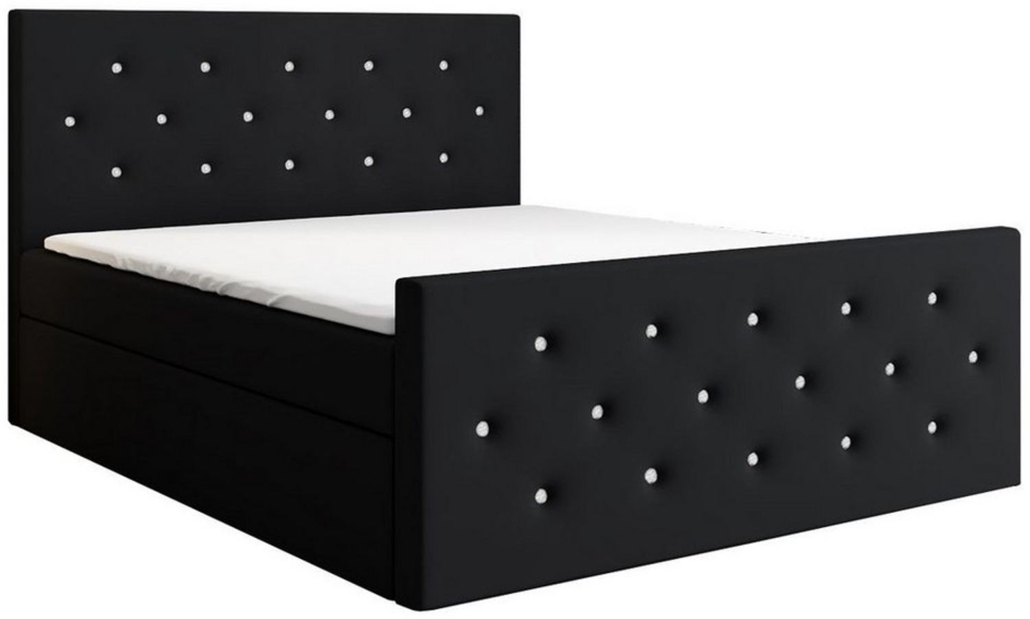 A&J MöbelLand GmbH Boxspringbett REINN mit Kristallknöpfen verziert. (Boxspringbett mit Bettkasten und gepolstertem Kopfteil. Gratis Topper – nur jetzt erhältlich!, Kostenlose Lieferung! TOP ANGEBOT), Länge 216 cm Höhe 106 cm Bild 1