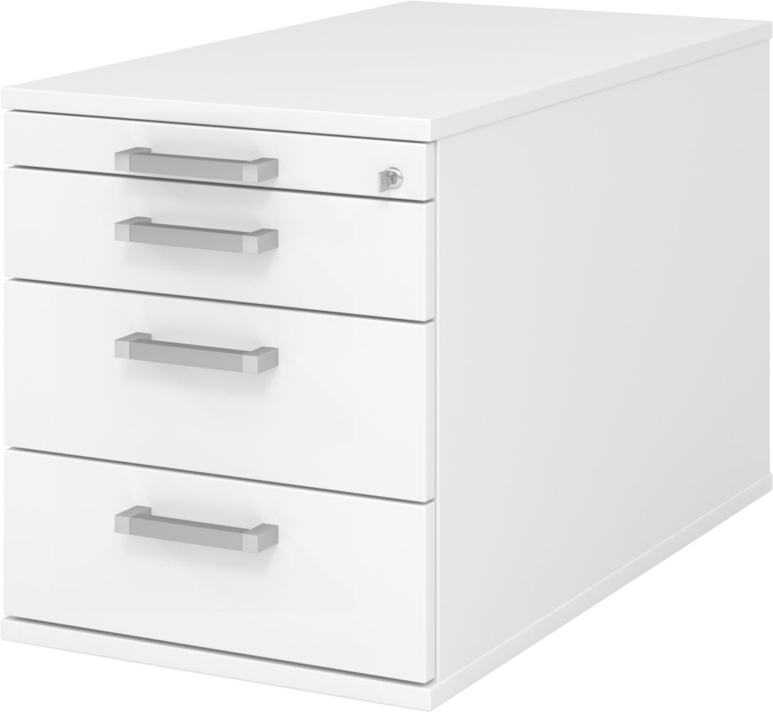 bümö Rollcontainer mit Schubladen, Container abschließbar aus Holz in weiß - Rollwagen für's Büro als Schreibtisch Unterschrank, Bürocontainer od. Schreibtischcontainer mit Chromgriffe, TC30-W-W-CE Bild 1