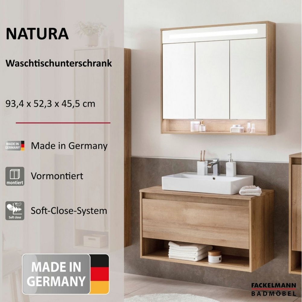 Fackelmann NATURA Waschbeckenunterschrank 94 cm breit, Braun hell Bild 1