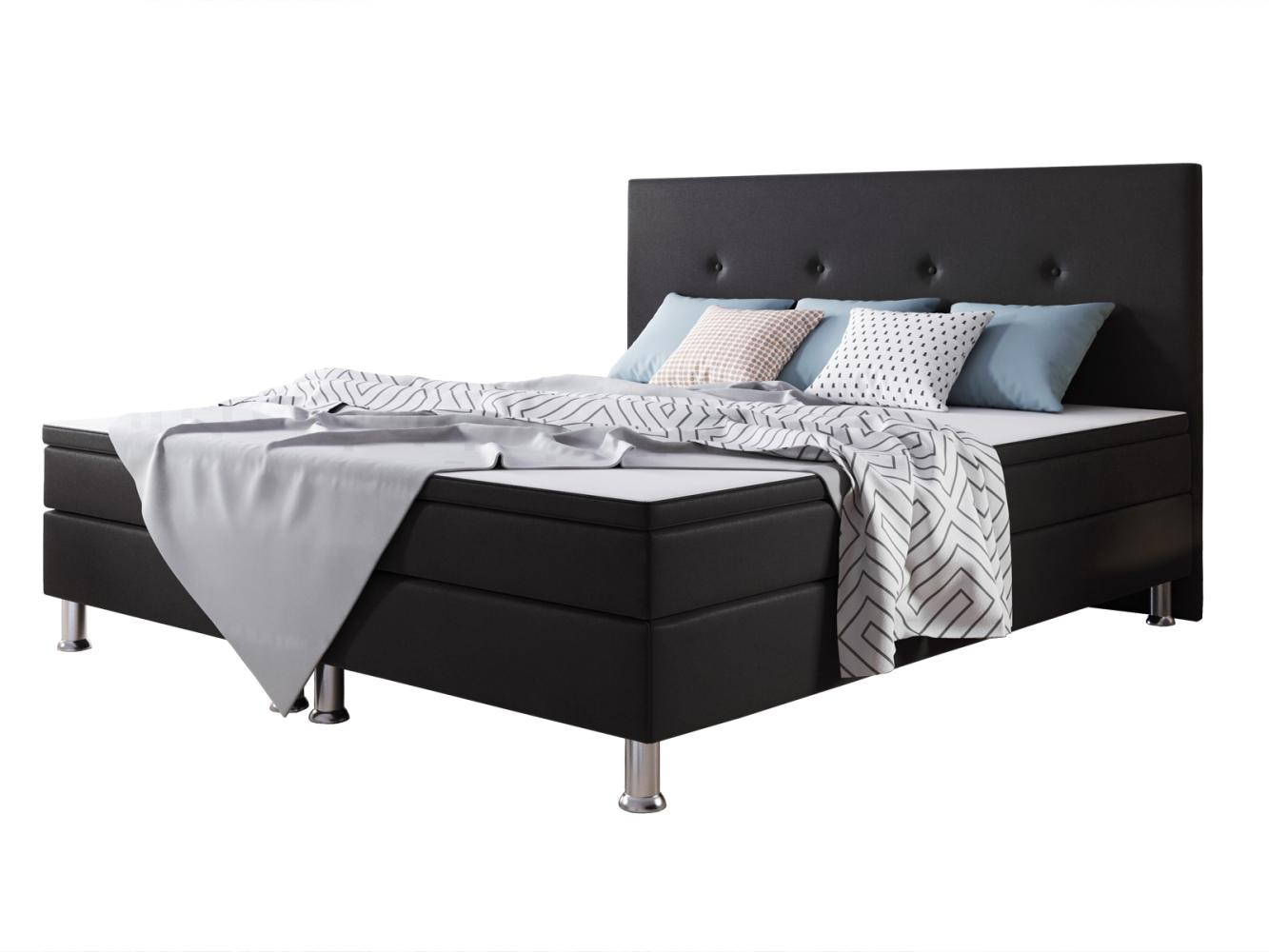 Boxspringbett 'Jump Typ 2' mit Matratze und Topper, Webstoff schwarz, 180x200 cm Bild 1