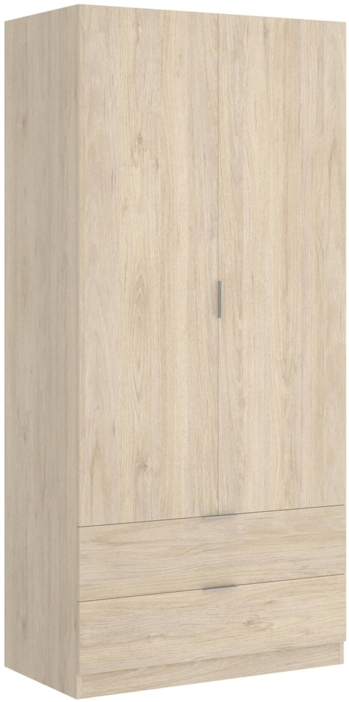 Dmora Kleiderschrank 2 Türen Anya, Kleiderbügel für Schlafzimmer, Mehrzweckschrank 2 Schubladen, 81x52h184 cm, Eiche Bild 1