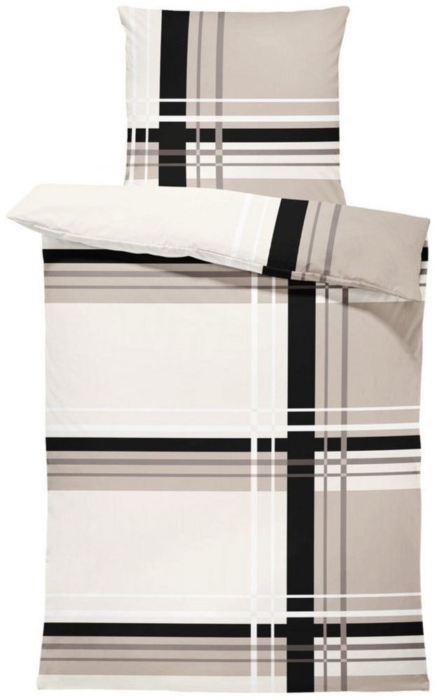 One Home Bettwäsche Adzo Winter, Biber, 2 teilig, modern gestreift grafisch, kuschelig flauschig warm weich Baumwolle Bild 1