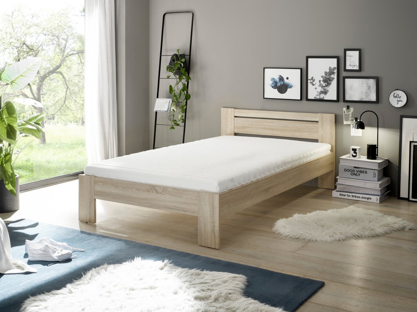 CANNES Futonbett 120x200 cm - Minimalistisches Jugendzimmer Bett in Eiche Sonoma Optik - 125 x 71 x 204 cm (B/H/T) Bild 1