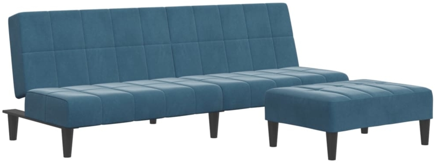vidaXL Schlafsofa 2-Sitzer mit Fußhocker Blau Samt 3258126 Bild 1