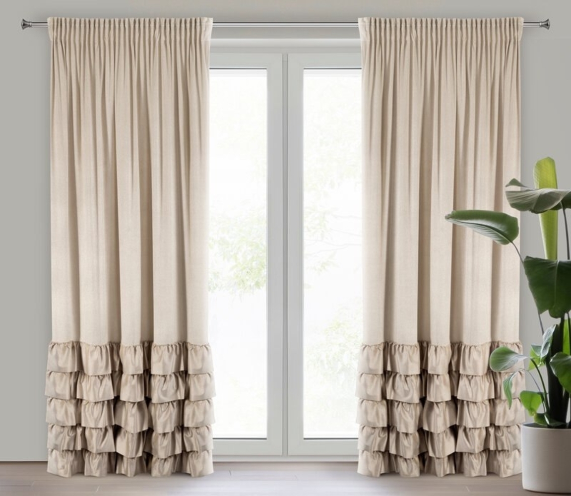 Vorhang DANI mit Rüsche Velours Samtvorhänge beige 140x270 cm Kräuselband Bild 1