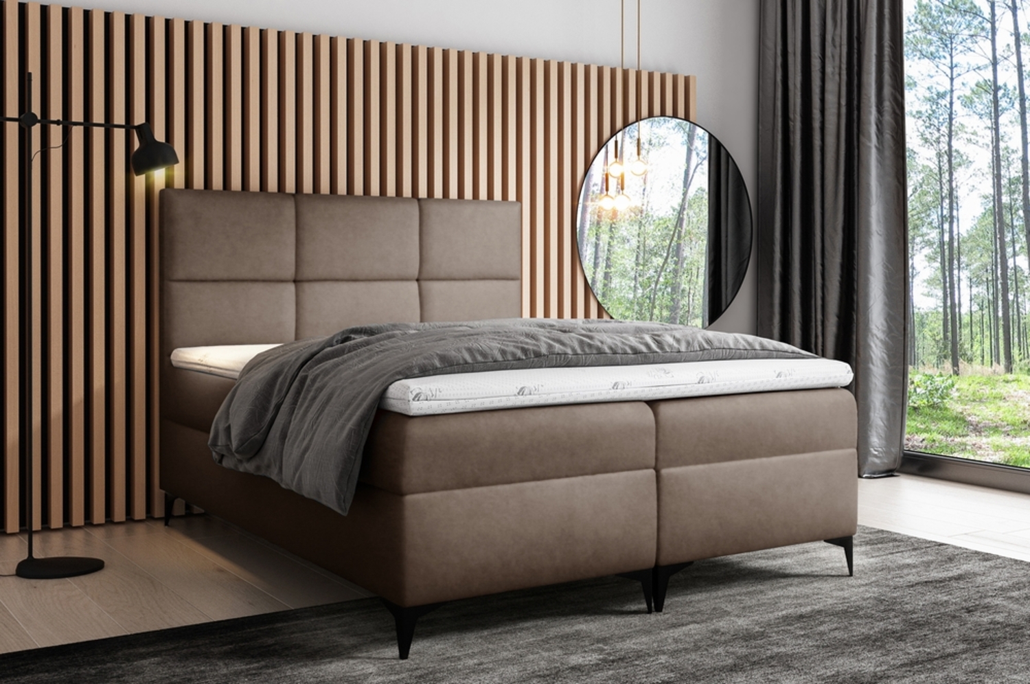 99rooms Ozzy Boxspringbett Velours 200x200 cm Braun Bild 1