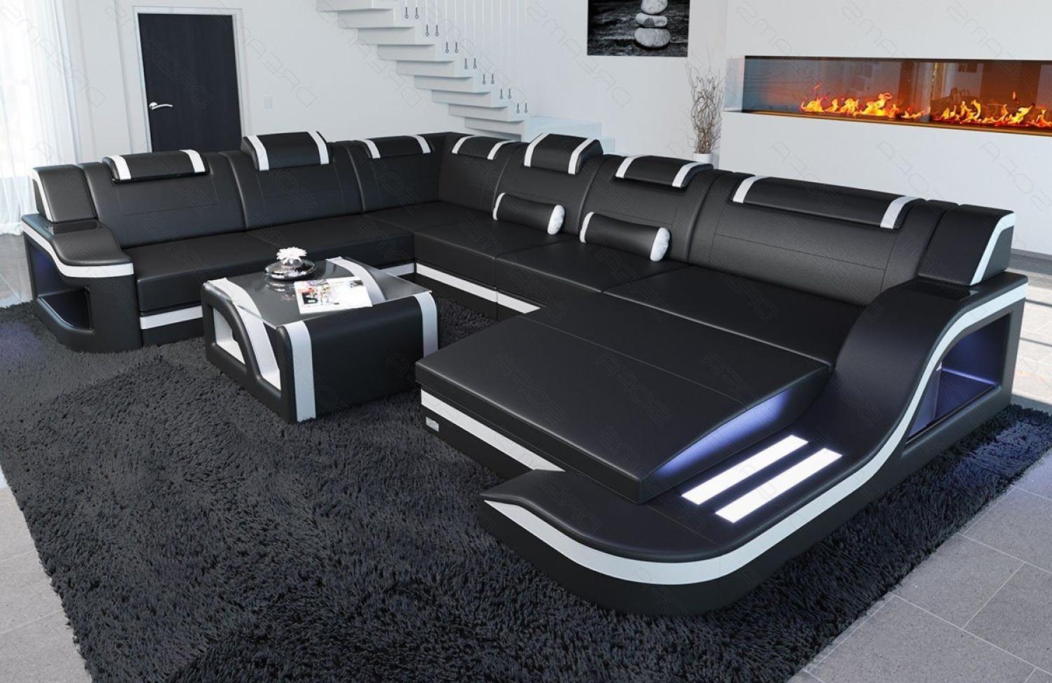 Sofa Dreams Wohnlandschaft Ledercouch Sofa Leder Palermo XXL U Form Ledersofa, Couch, mit LED, wahlweise mit Bettfunktion als Schlafsofa, Designersofa Bild 1