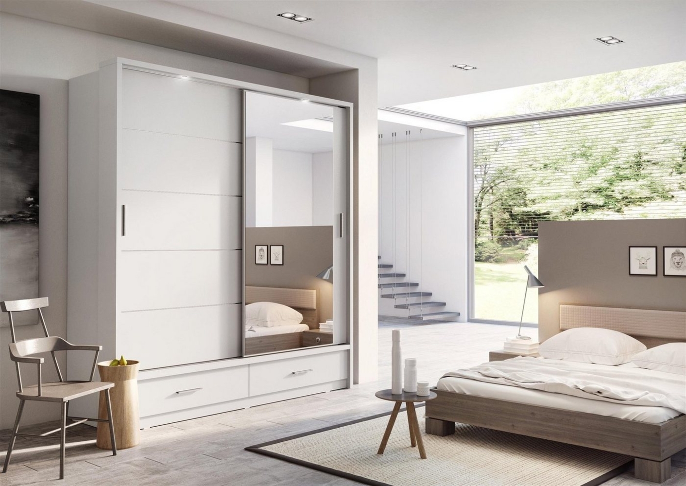 Compleo Kleiderschrank ARTI 05 mit 2 Schubladen, mit Spiegel, Schwebetürenschrank, 200 cm Bild 1