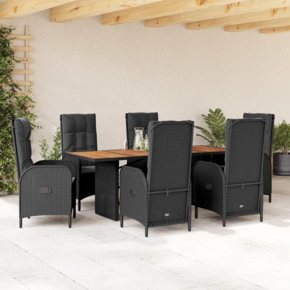 vidaXL 7-tlg. Garten-Essgruppe mit Kissen Schwarz Poly Rattan 3213514 Bild 1