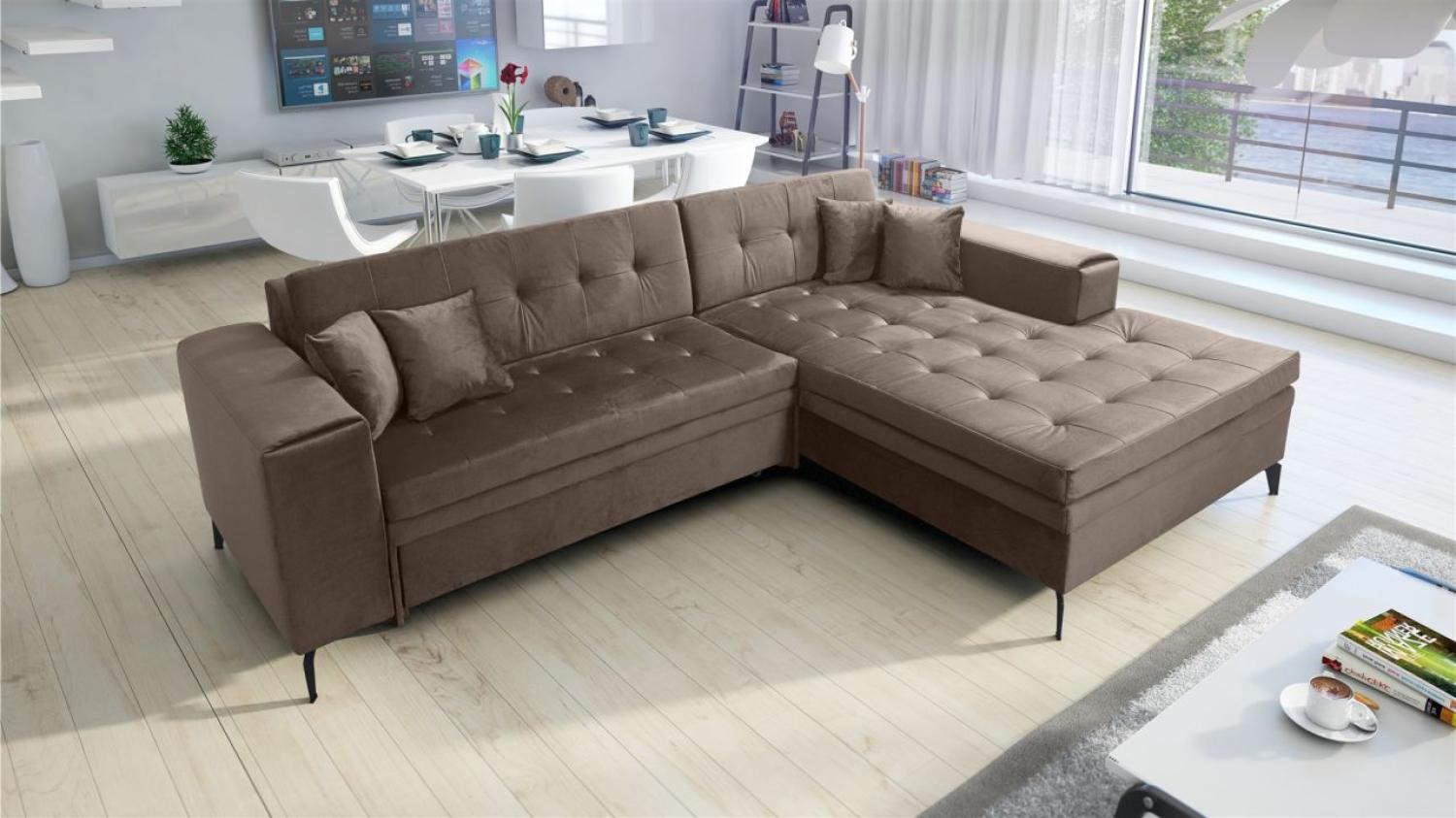 Ecksofa mit Schlaffunktion CHARLES in Stoff Monolith Braun Ottomane Rechts Bild 1