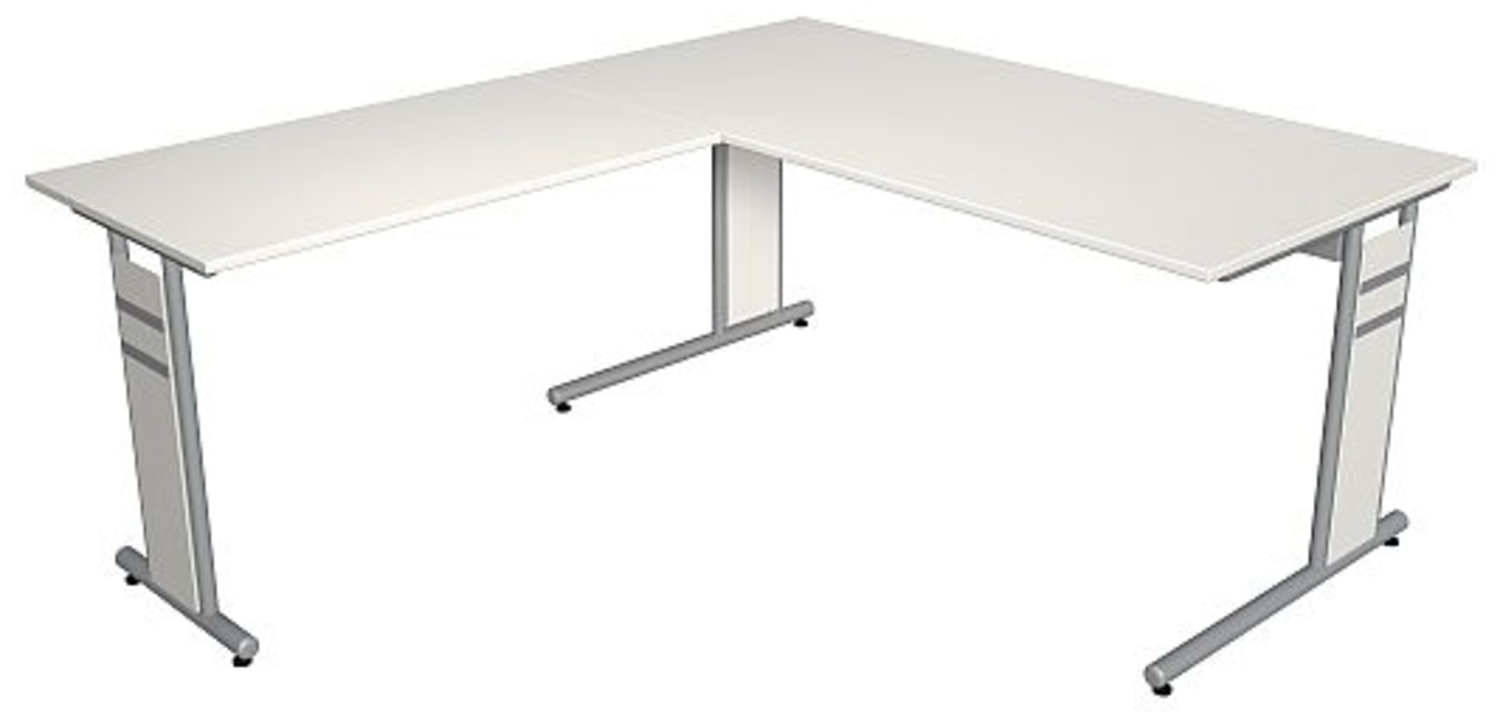 Kerkmann Schreibtisch 4090 Form 4 160x80 x68-82 cm mit Anbautisch 100x60 cm und C-Fuß-Gestell weiß Bild 1