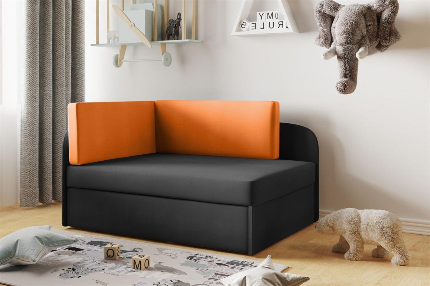 Sofa Kindersofa Schlafsofa inkl. Bettkasten MAILO Seite Rechts Stoff Schwarz-Orange Bild 1