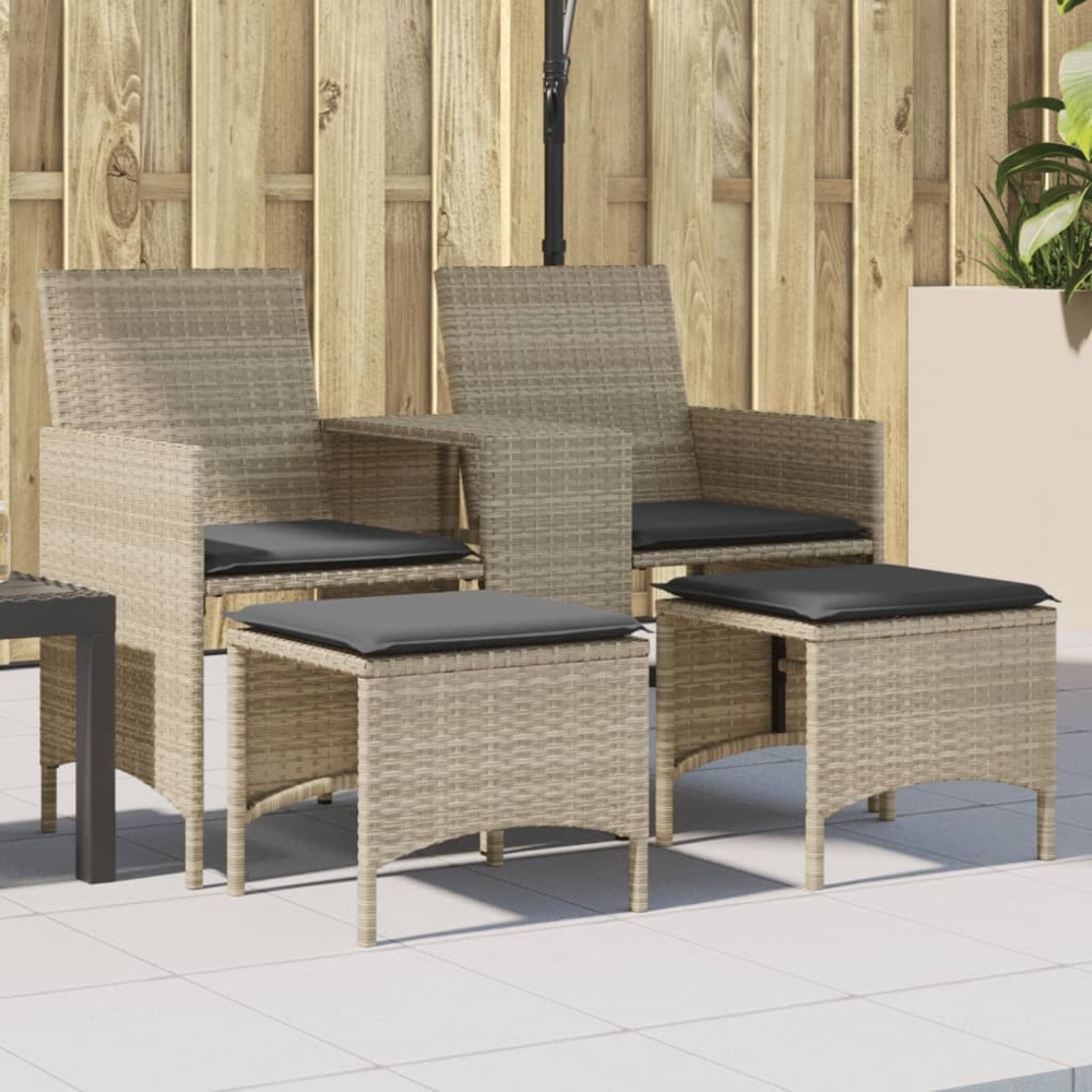 vidaXL Gartensofa 2-Sitzer mit Tisch und Hockern Hellgrau Poly Rattan 4003895 Bild 1