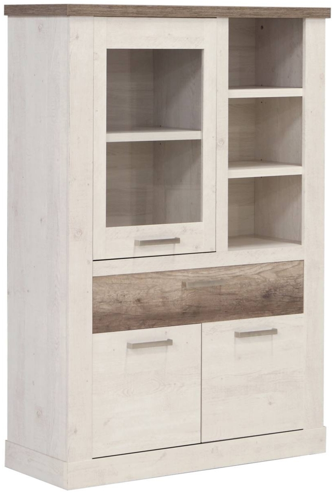 Highboard - Vitrine DURO, Schrank 1+2 Türen, Optik: Pinie weiß antik Bild 1