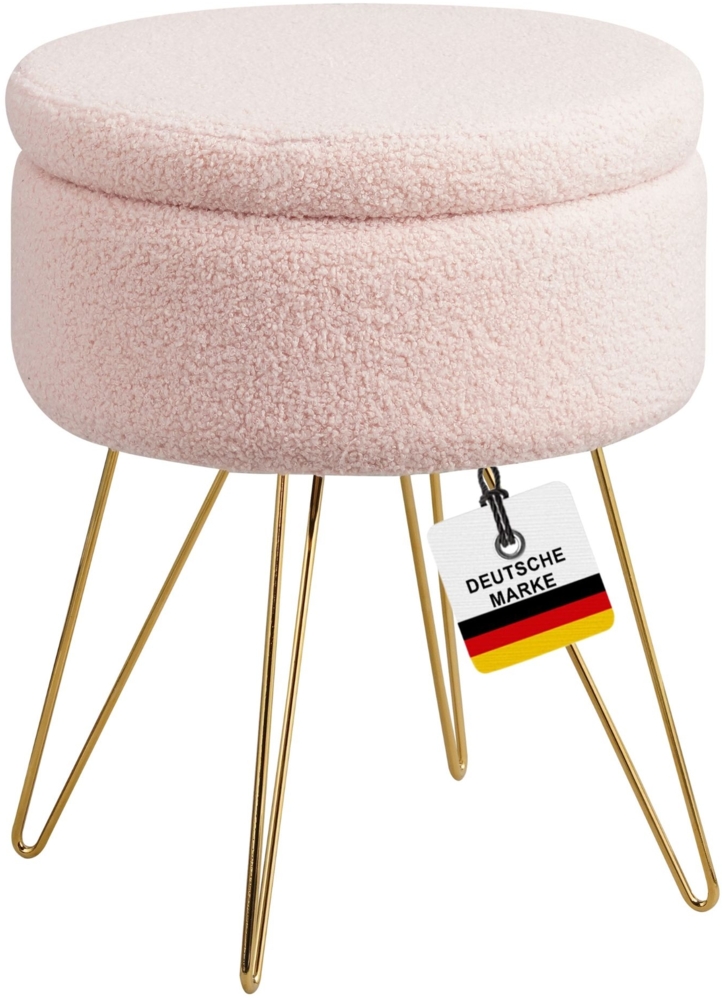 Albatros Hocker mit Stauraum Cannes Sitzhocker mit Stauraum, Modernes Design, Edler Sherpa-Bezug Sitztruhe Sitzbank mit Stauraum  optimal als Fußhocker Hocker Schminktisch, Rosa Bild 1