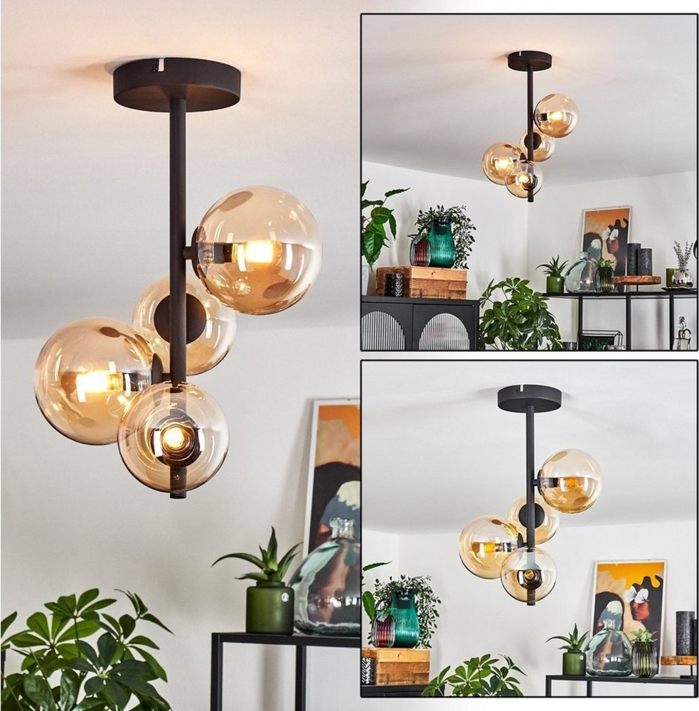 hofstein Deckenleuchte Deckenlampe aus Metall/Glas in Schwarz/Bernsteinfarben, ohne Leuchtmittel, Glasschrime Ø10cm, 12,5cm, 4x G9, ohne Leuchtmittel Bild 1