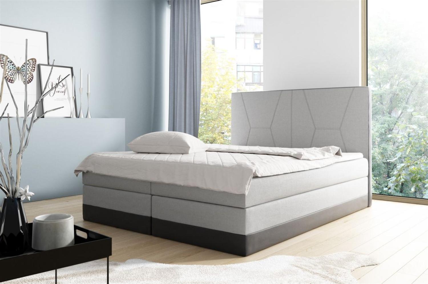 Boxspringbett VELARO 140x200 cm Hellgrau-Schwarz Bild 1