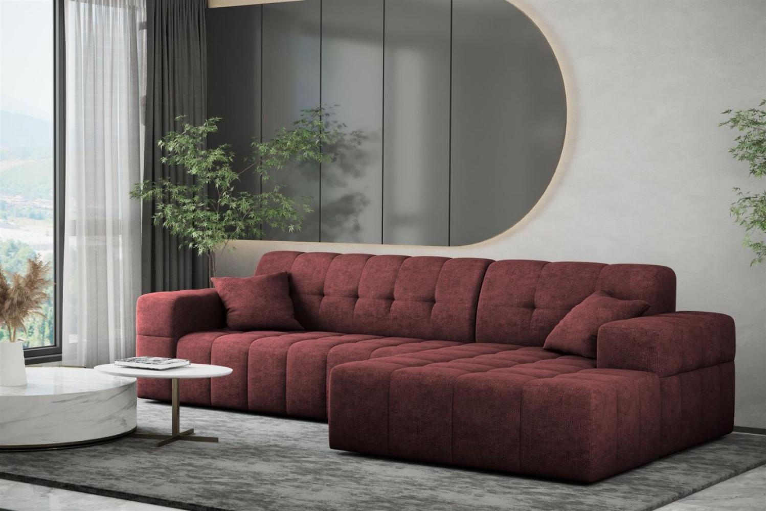 Ecksofa Designersofa NANCY in Stoff Perfekt Harmony Bordeauxrot Ottomane Rechts Bild 1