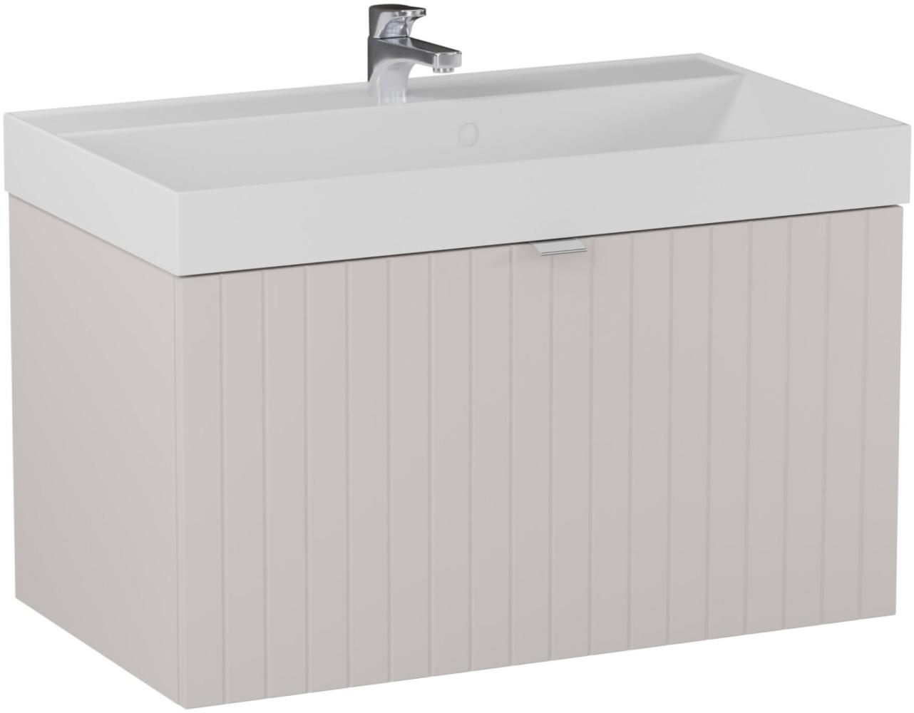 BADEDU ESLA Waschbecken mit Unterschrank 79 cm breit, Grau, Waschbecken Gussmarmor Weiß Bild 1