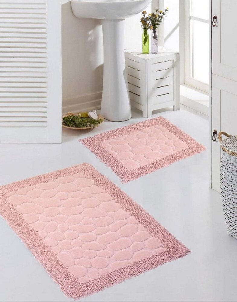 Carpetia Teppich Badematten Set 2-teilig Steinoptik rutschfest waschbar - rosa, rechteckig, Höhe: 7.5 mm Bild 1