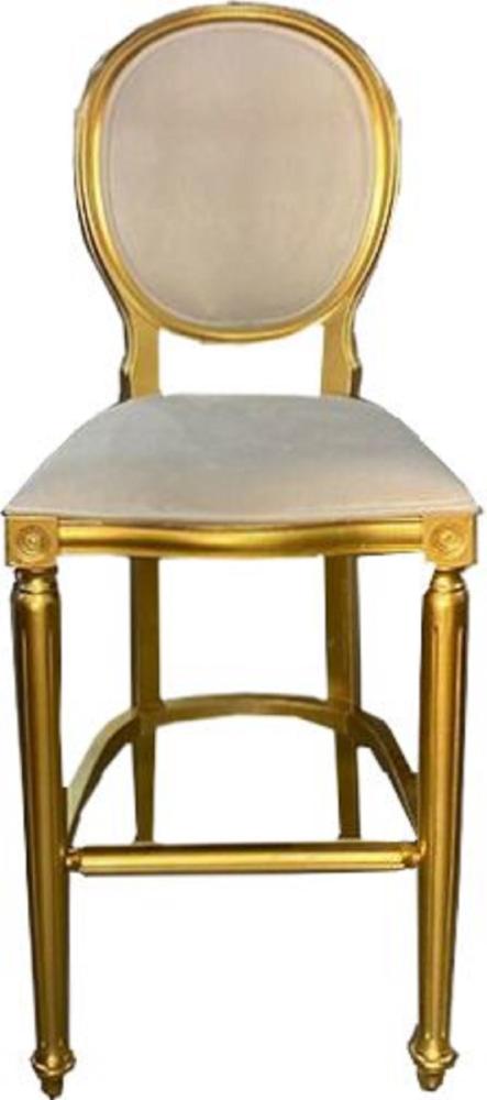 Casa Padrino Barock Barstuhl Cremefarben / Gold - Handgefertigter Antik Stil Barhocker - Barock Barmöbel Bild 1