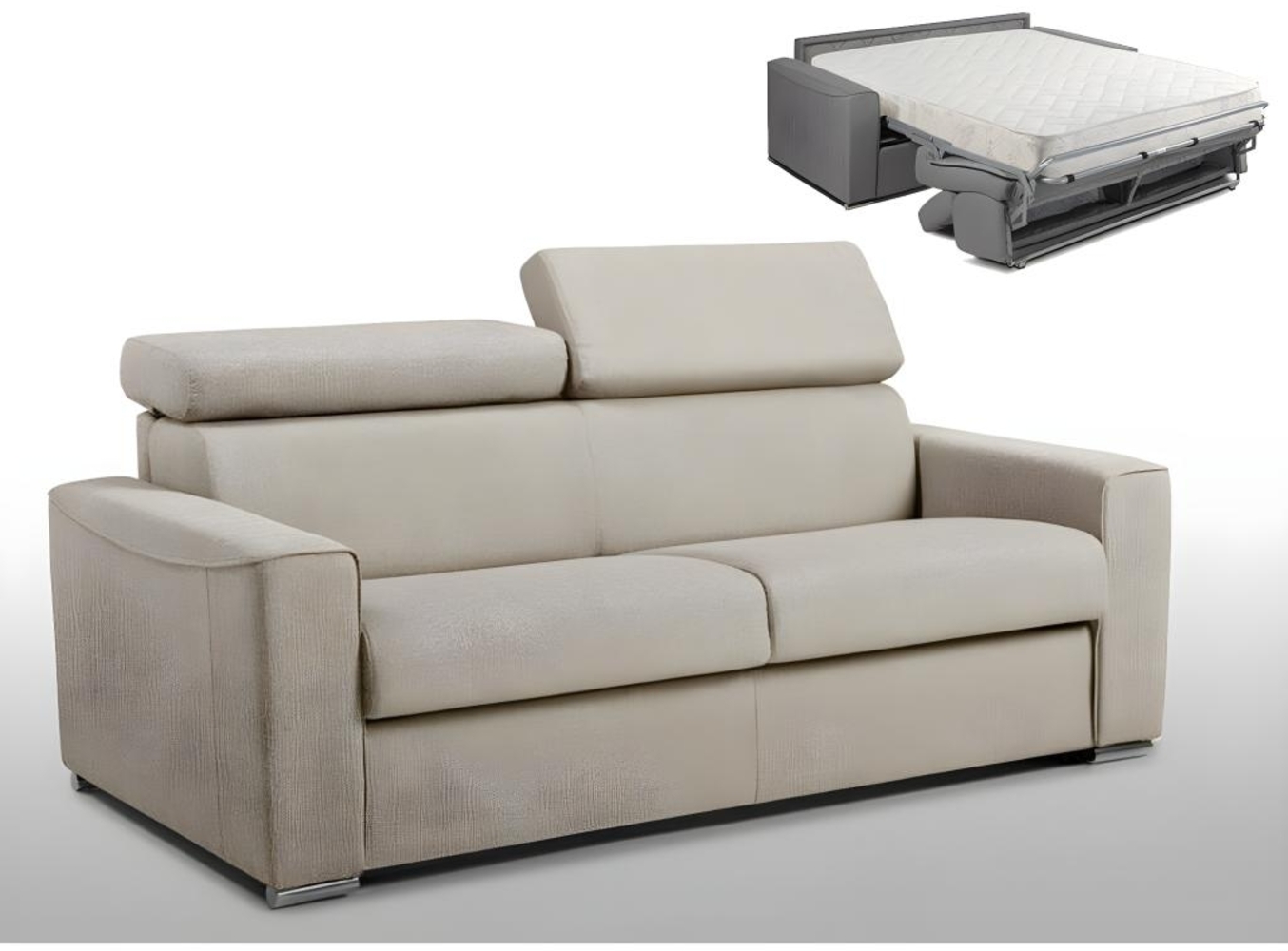 Schlafsofa 3-Sitzer Stoff VIZIR - Beige - Liegefläche: 140 cm - Matratzenhöhe: 18 cm Bild 1