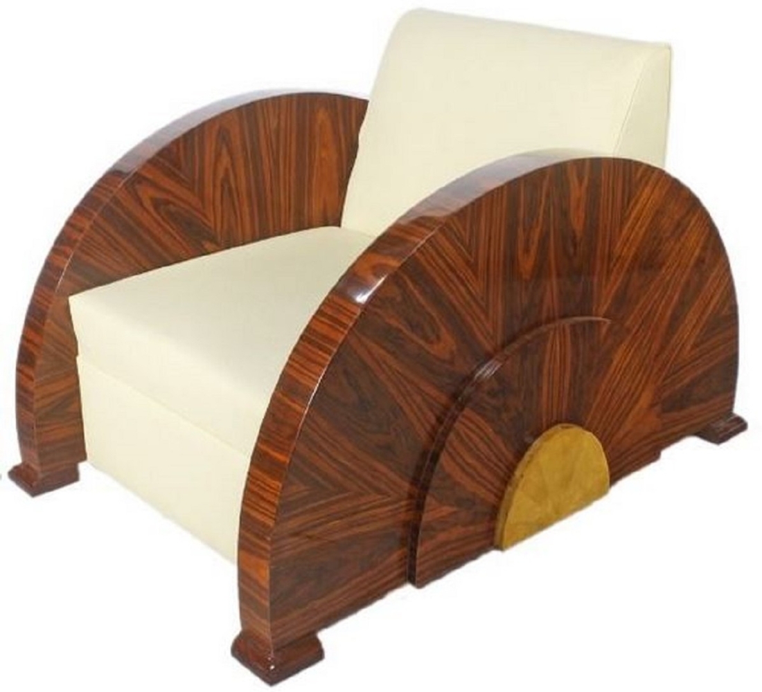 Casa Padrino Art Deco Sessel Weiß / Braun 75 x 110 x H. 80 cm - Lounge Sessel - Art Deco Möbel - Luxus Qualität Bild 1