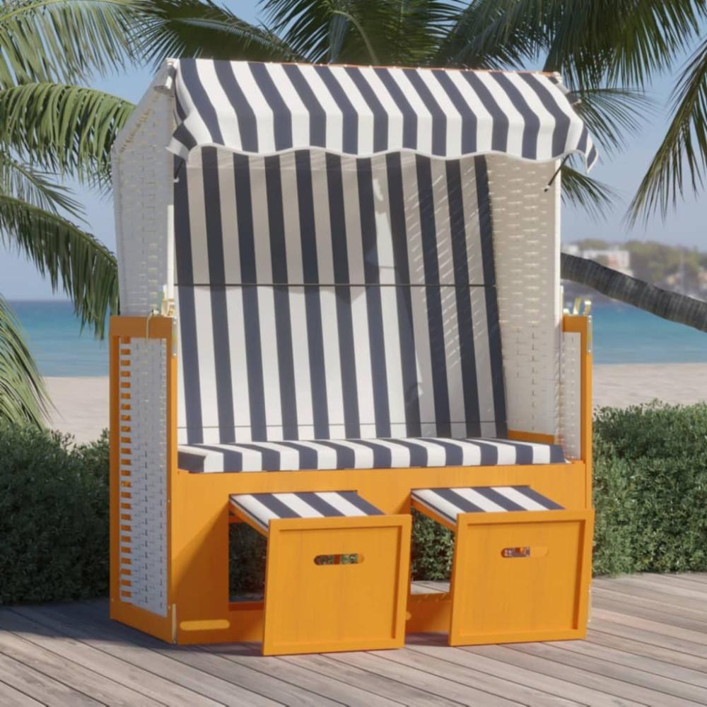 vidaXL Strandkorb mit Dach Poly Rattan & Massivholz Weiß & Blau 318655 Bild 1